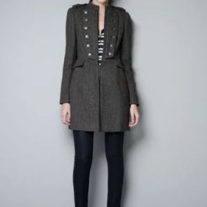 Zara Military Herringbone Pea Coat